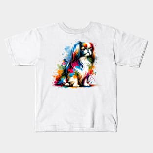 Elegant Japanese Chin in Colorful Splash Art Style Kids T-Shirt